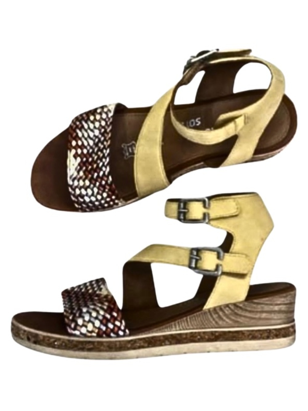 Remonte Yellow Wedge Sandals with Braided Toe Strap